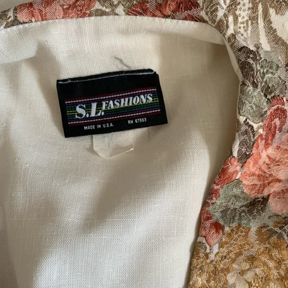 80s Floral Collar Dress Modest Ivory Button Down SL Fashions 14 38 32 40 - Picture 5 of 8